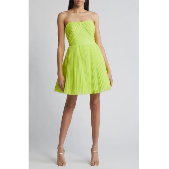Hutch Pleated Strapless Tulle Mini dress  Bright Green Size 4 - Picture 1 of 13